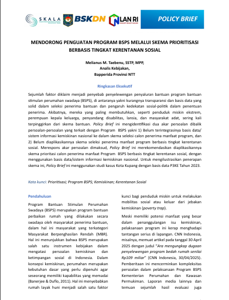 MENDORONG PENGUATAN PROGRAM BSPS MELALUI SKEMA PRIORITISASI  BERBASIS TINGKAT KERENTANAN SOSIAL